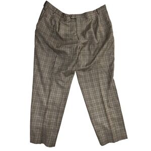 Paul Frederick Plaid Wool Dress Pants 52 Brown Tan Business Casual‎